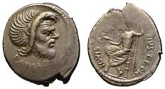 Ancient Coins - C. Vibius Pansa Caetronianus AR denarius - Pan & Jupiter Axurus - 48 BC