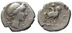 Ancient Coins - Aemilius Lepidus AR denarius - Equestrian Statue - 114 BC