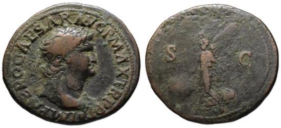 Ancient Coins - Nero AE As - VICTORY - Lugdunum mint  aVF