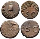 Ancient Coins - Claudius AE quadrans - Modius + Hand with Scales - 2 coins