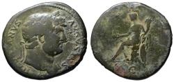 Ancient Coins - Hadrian AE sestertius - Roma seated on cuirass