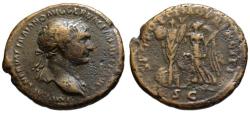 Ancient Coins - Trajan AE As - Victory crowning Trophy - Bold portrait