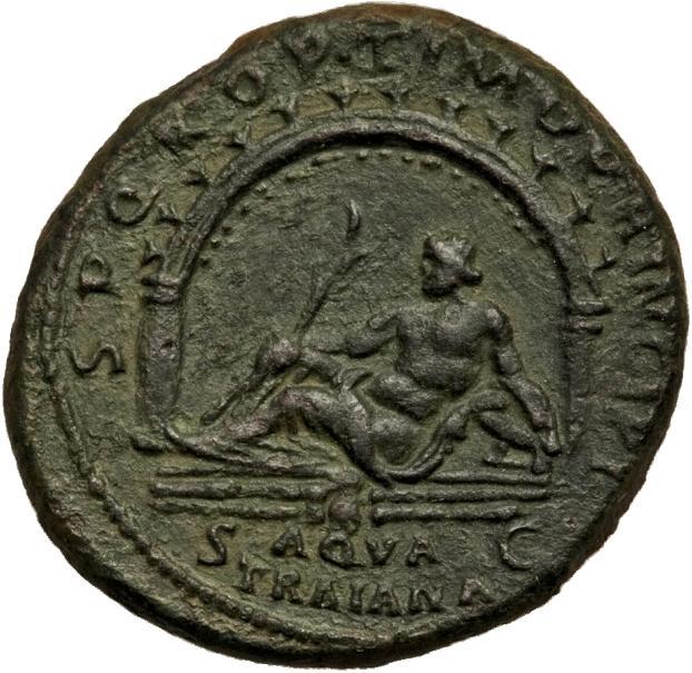 Trajan AE As - AQUA TRAIANA - aEF Rare | Roman Imperial Coins