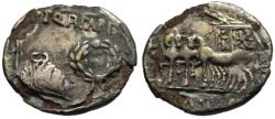 Ancient Coins - Augustus AR fourree denarius - Toga Picta - Very Rare R2 var.