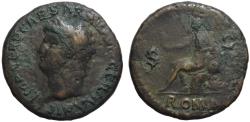 Ancient Coins - Nero AE sestertius - ROMA seated on cuirass