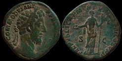 Ancient Coins - Commodus AE sestertius - FELICITAS - 187 AD  Attractive green patina