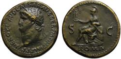 Ancient Coins - Nero AE sestertius - ROMA seated - choice EF