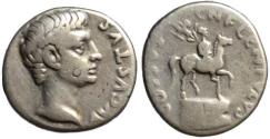 Ancient Coins - Augustus AR denarius - Equestrian statue - by C.Lentulus R2 Rare