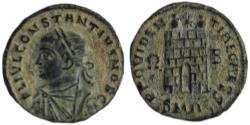 Ancient Coins - Constantius II, as Caesar, BI Nummus. Alexandria, AD 327-328.