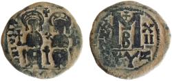Ancient Coins - Justin II and Sophia AD 565-578. Cyzicus Follis or 40 Nummi Æ