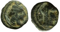 Ancient Coins - NABATAEA. Aretas IV, with Shaqilat. 9 BC-AD 40. Æ (10.2mm, .08 g). Petra mint.