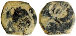 Ancient Coins - Nabataean Kingdom. Aretas IV, with Shuqailat. 9 B.C.-A.D. 40 AE.Error struck