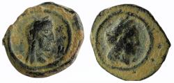 Ancient Coins - NABATAEA. Aretas IV, with Huldu. 9 BC-AD 40. Æ (10.9mm, 1.2 g). Petra mint.