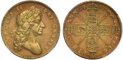 World Coins - Charles II 1680 Five-Guineas, 80 over 79, NGC AU53