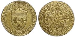 World Coins - France, Charles VI gold Ecu d'Or a la Couronne, St Andre de Villeneuve les Avignon Mint, MS63