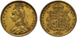 World Coins - Victoria 1887 Half-Sovereign, Jubilee London, no JEB on plain truncation