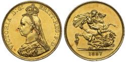 World Coins - Victoria 1887 Five-Pounds, Golden Jubilee issue