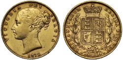 World Coins - Victoria 1874 shield Sovereign, London, young head shield reverse die 28