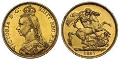 World Coins - Victoria 1887 Two-Pounds, Golden Jubilee issue, taller date, larger B.P. MS62+