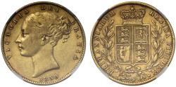 World Coins - Victoria 1859 'Ansell' Sovereign NGC VF35, with extra line to rear fillet
