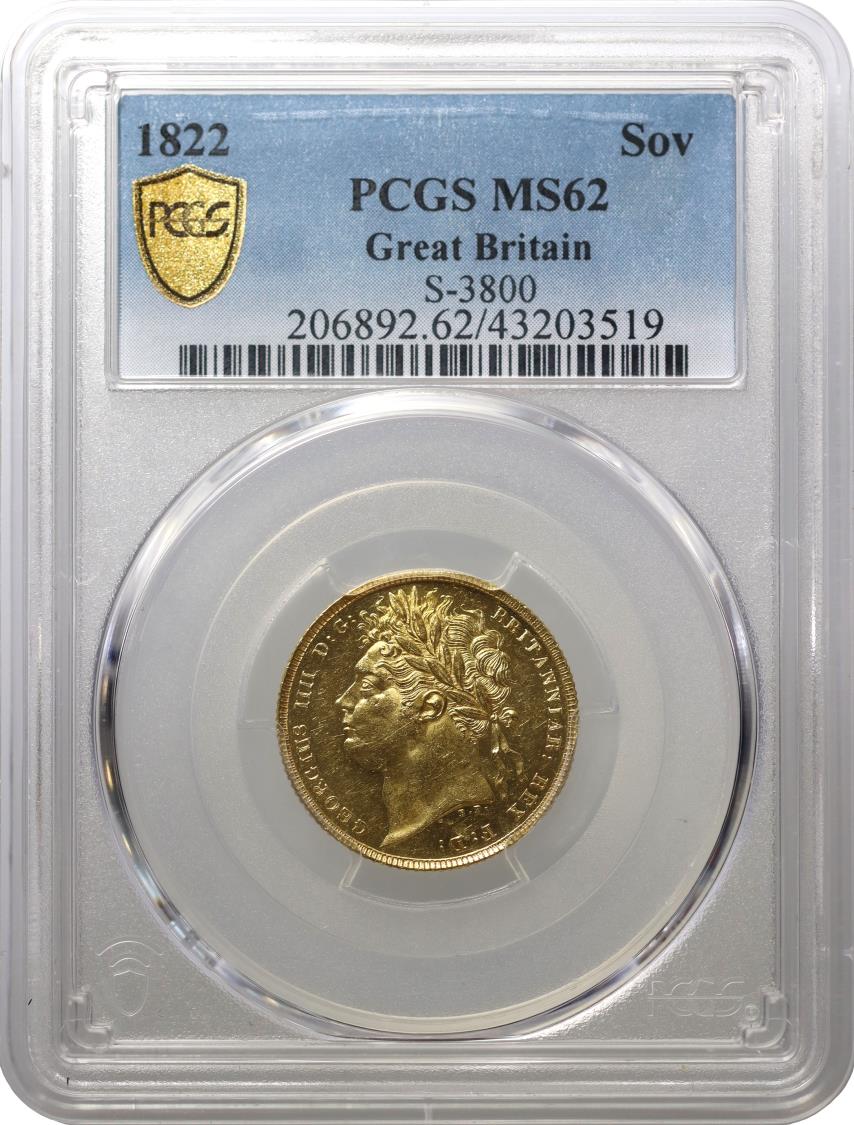 George IV 1822 Sovereign, laureate head, PCGS MS62 | European Coins