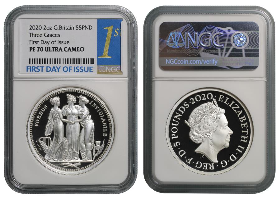 World Coins - Elizabeth II 2020 PF70 silver 2oz Three Graces, 1st DAY OF ISSUE