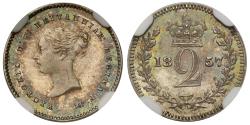 World Coins - Victoria 1857 silver Twopence MS64, EEGINA Error legend