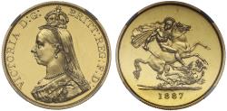 World Coins - Victoria 1887 proof Five-Pounds no BP under groundline PF61 CAMEO