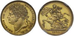 World Coins - George IV 1821 Sovereign, first laureate head, first year NGC MS63