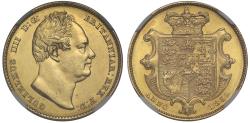 World Coins - William IV 1832 Sovereign, second bust, nose to 2nd letter I, MS62