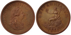 World Coins - George III 1805 Pattern Halfpenny, Taylor restrike, P.1309, NGC graded PF64BN