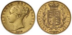 World Coins - Victoria 1838 Sovereign, narrow shield (extra leaves) reverse, young head, R3