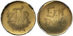 World Coins - South Africa, 1902 'Veld' Pond, NGC UNC cleaned, only 986 struck
