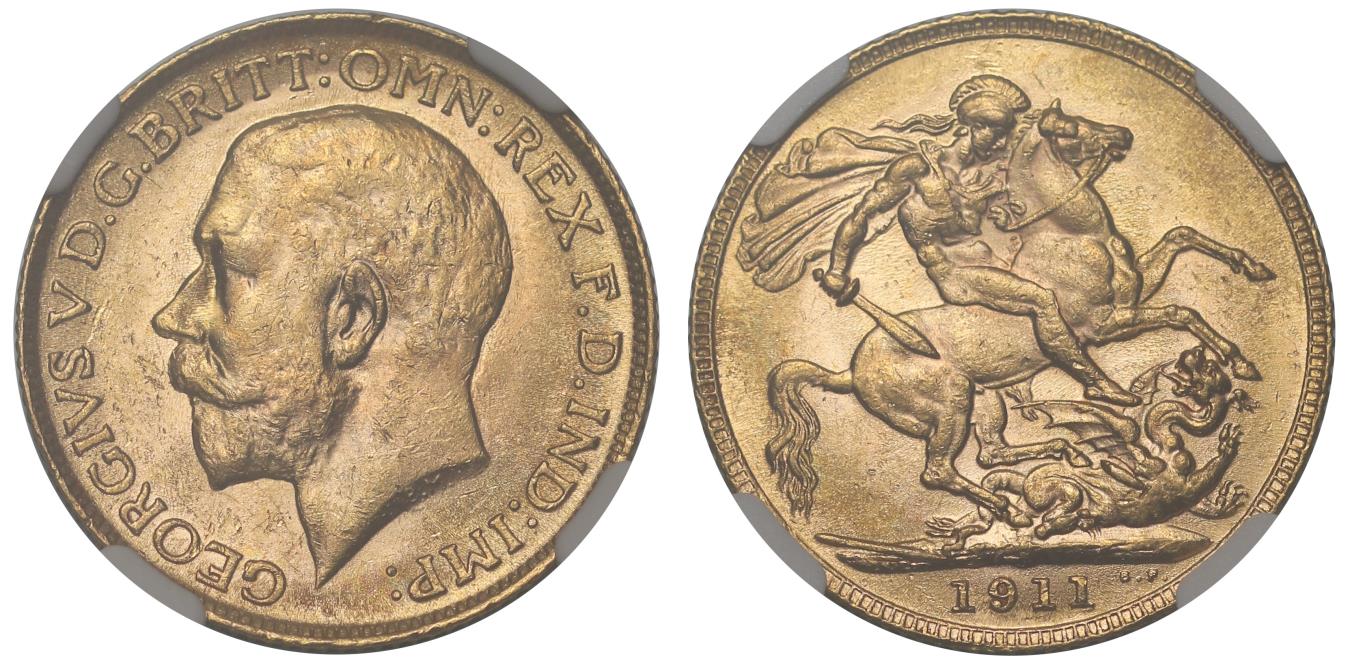 World Coins - George V 1911 Sovereign MS62