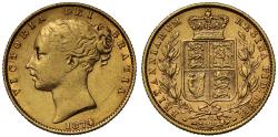 World Coins - Victoria 1874 Sovereign shield London Mint, die number 32 on reverse