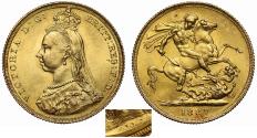 World Coins - Victoria 1887 Sovereign hooked J, DISH L1, MS61