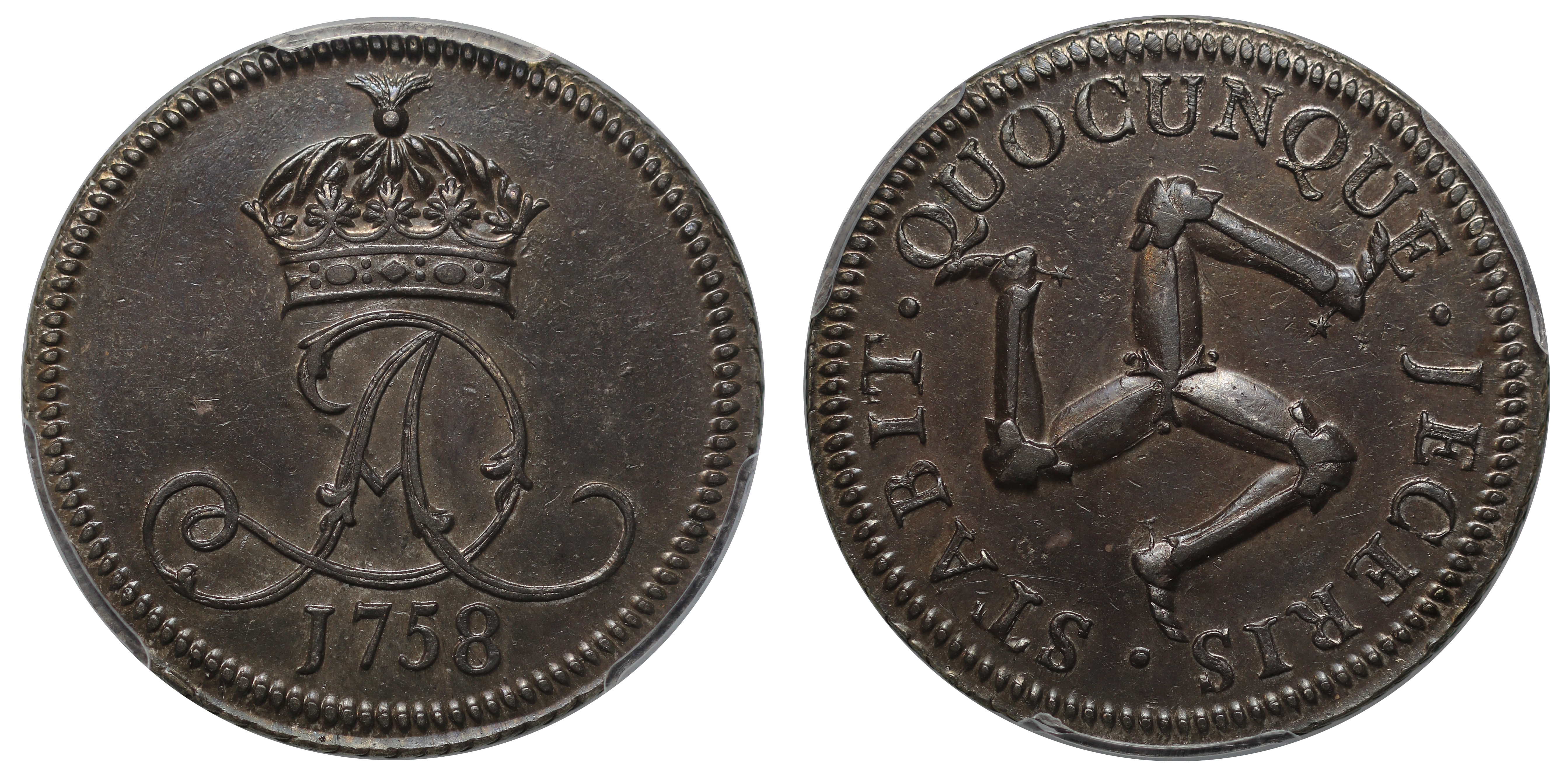 Isle of Man, James Murray, 1758 silver proof Penny PR55 | European