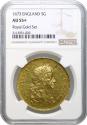 World Coins - Charles II 1673 Five-Guineas, 1st laureate bust, NGC AU55+, edge V. QVINTO