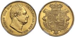 World Coins - William IV 1832 Sovereign first bust, MS62, extremely rare with earlier bust