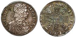 World Coins - Scotland, Charles II 1669 Merk, 1st coinage type II, 9 o'clock die axis, stop at date