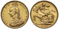 World Coins - Victoria 1887-M Sovereign, Melbourne Mint, DISH M1, hooked J