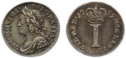 World Coins - George II 1759 silver Penny, colon after GRATIA