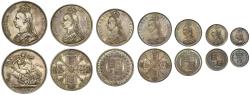 World Coins - Victoria 1887 7-coin silver proof Set, Golden Jubilee issue, Crown to Threepence