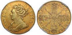 World Coins - Anne 1702 Guinea, Pre-Union, rose at centre of reverse, NGC AU58
