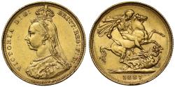 World Coins - Victoria 1887-S Sovereign, Sydney Mint, DISH S3, hooked J