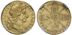 World Coins - Charles II 1683 Guinea, 4th bust, NGC AU58, penultimate year