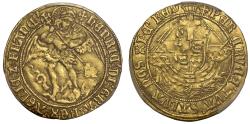 World Coins - Henry VII Angel, mm cross crosslet, AU53, no saltire stops on reverse