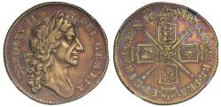 World Coins - Charles II 1680 Two-Guineas, reverse with dramatic double strike VF35