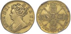 World Coins - Anne 1707 Guinea, Pre-Union reverse very rare, AU Details cleaned