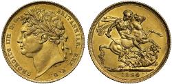 World Coins - George IV 1824 Sovereign, laureate head, AU58